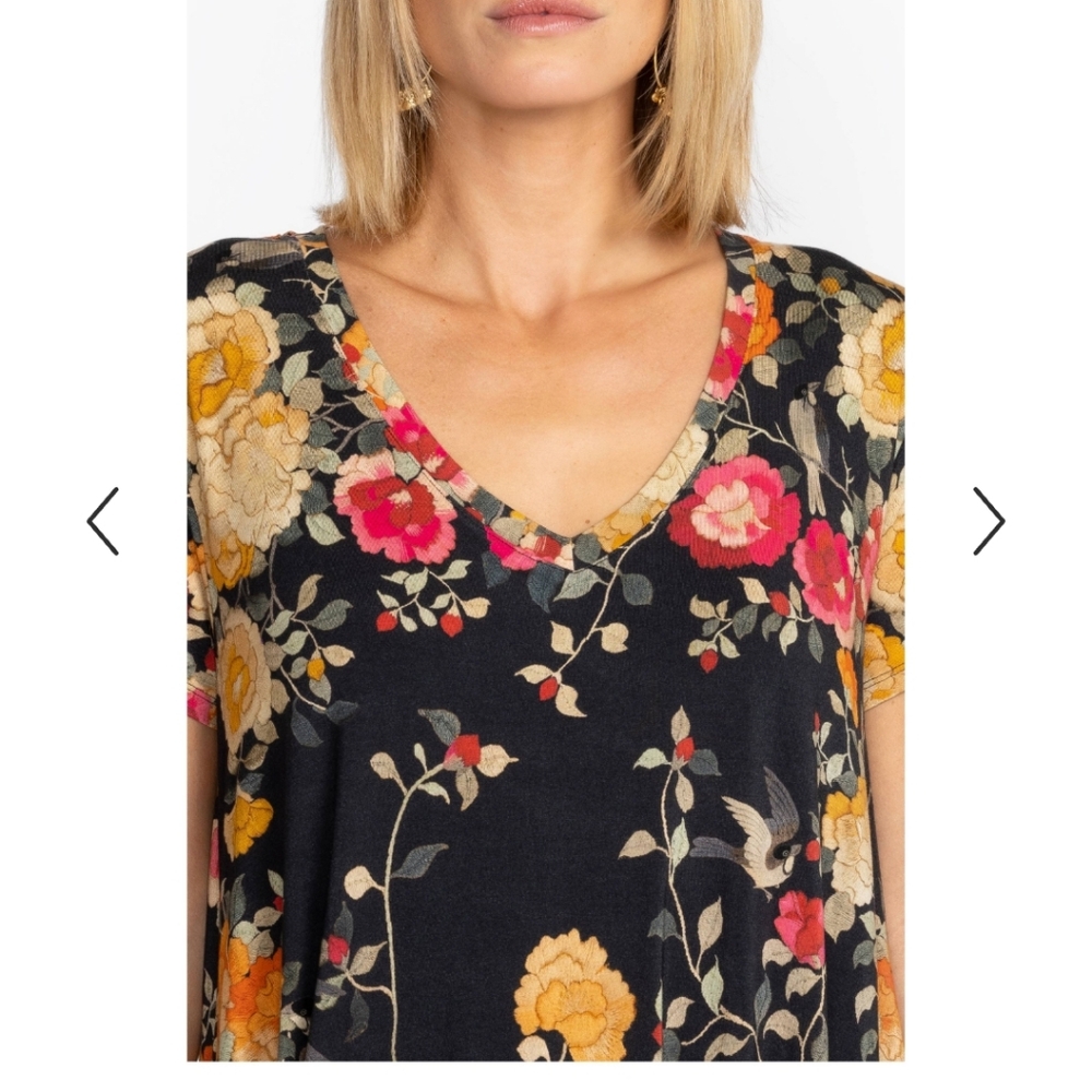 Johnny Was Black Floral V-Neck Blouse